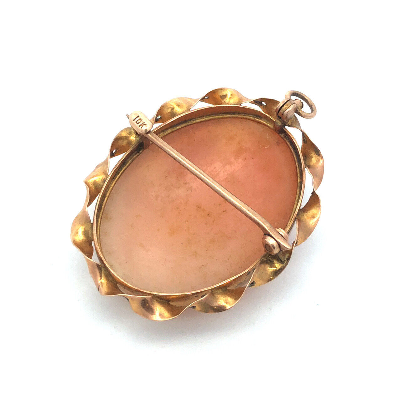10K Yellow Gold Vintage Oval Carved Shell Cameo Pendant Pin Brooch