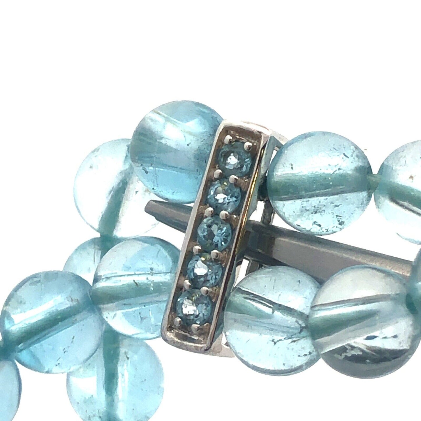 Gorgeous 14k White Gold Blue Topaz Poppy Flower Statement 18.5" Bead Necklace