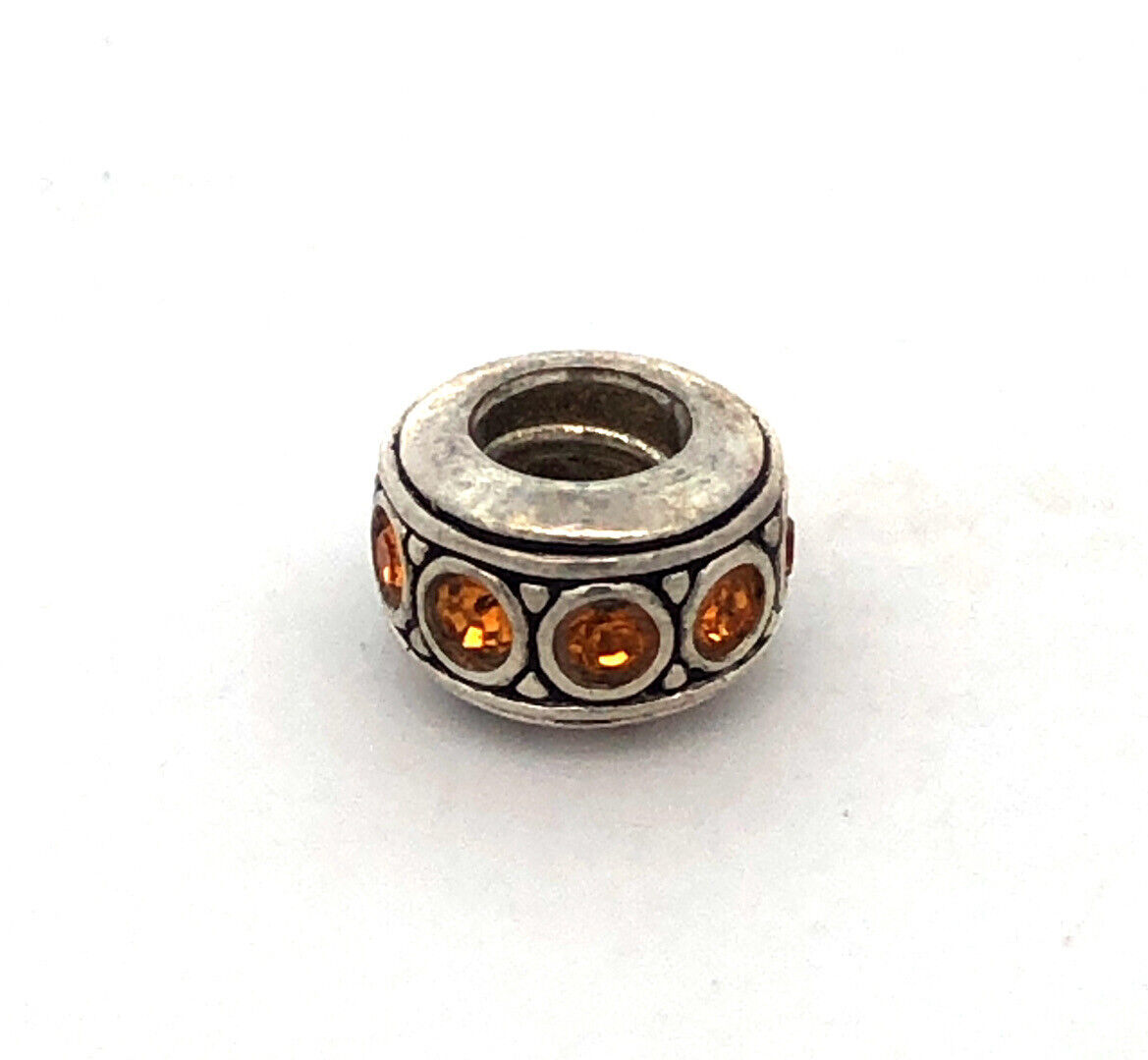 Designer Chamilia 925 Sterling Silver Round Orange Cubic Zirconia Spacer Charm