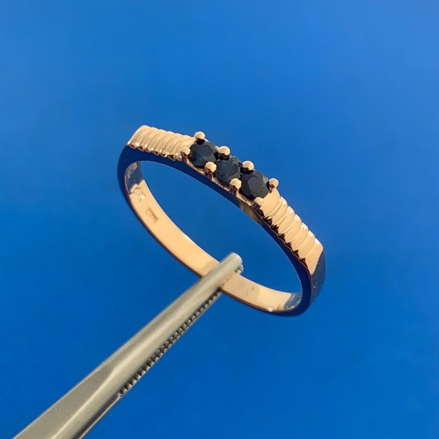 Designer ZRW 14K Rose Gold Triple Round Sapphire Anniversary Wedding Band Ring