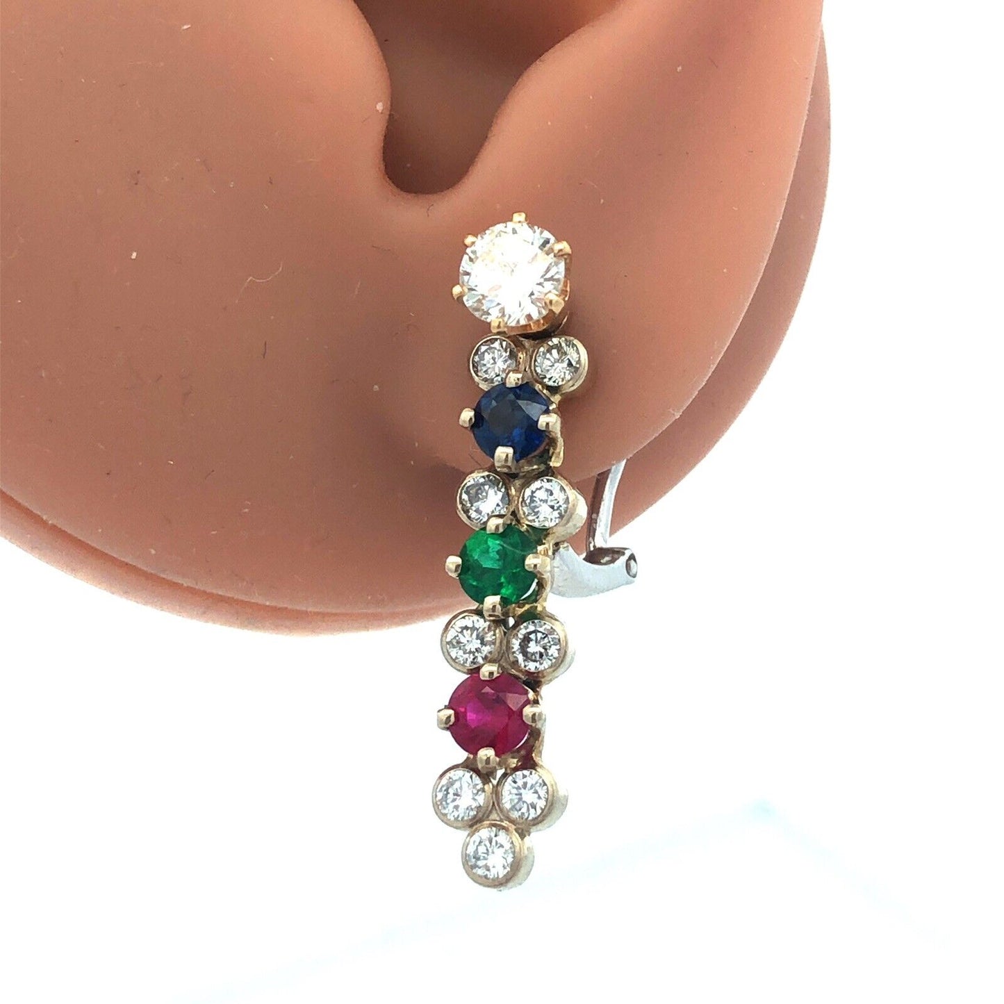 Designer 14K Yellow White Gold Diamond Sapphire Ruby Emerald Omega Back Earrings