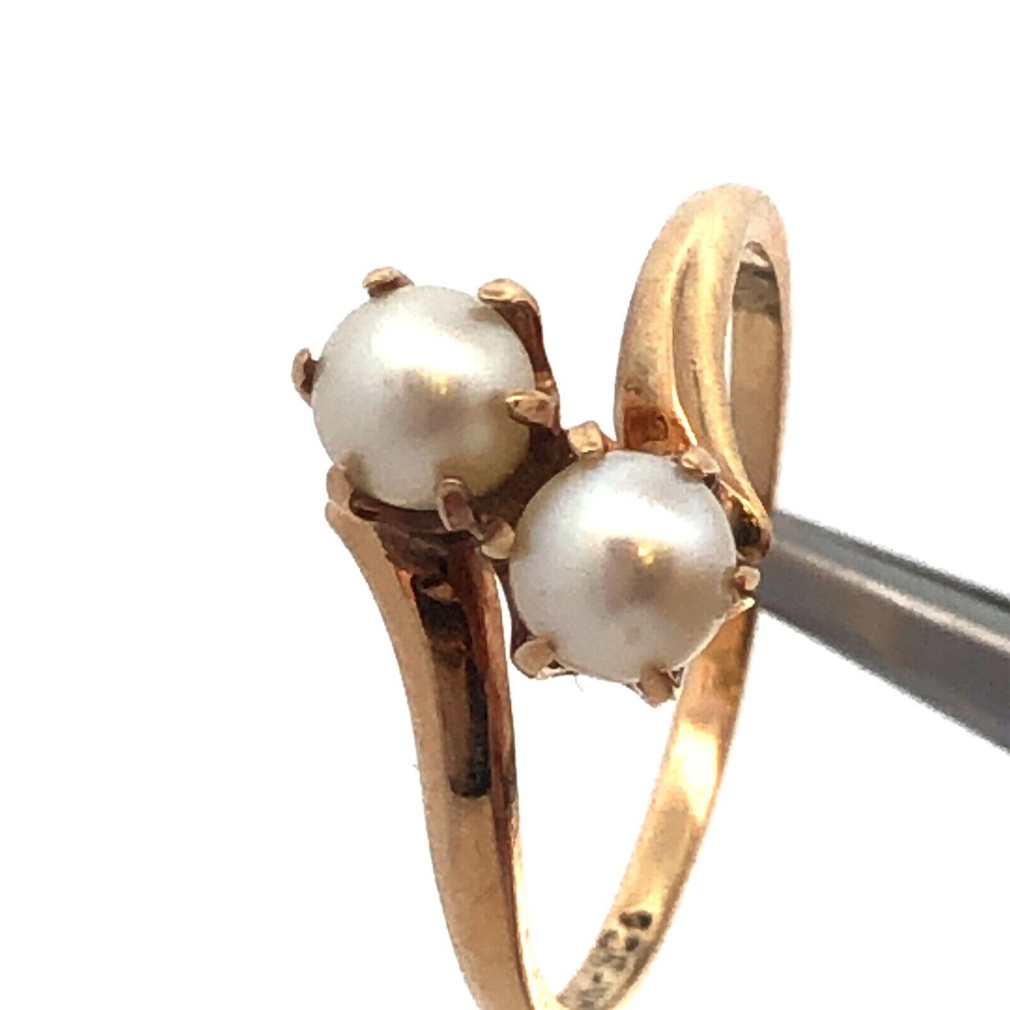 Designer PSCo 10K Yellow Gold Pearl Duo Bypass June Sweetheart Ring