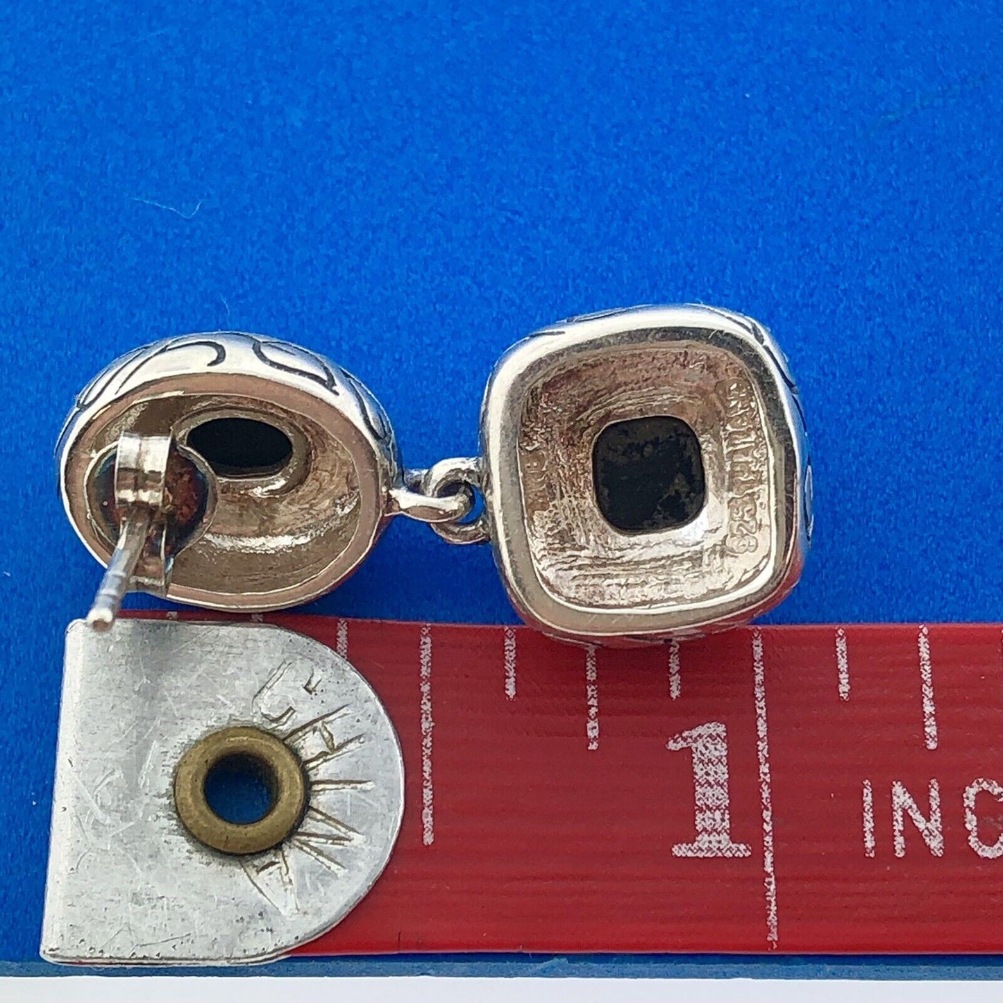 Vintage 925 Sterling Silver Black Onyx Leaf Scroll Balinese Drop Dangle Earrings