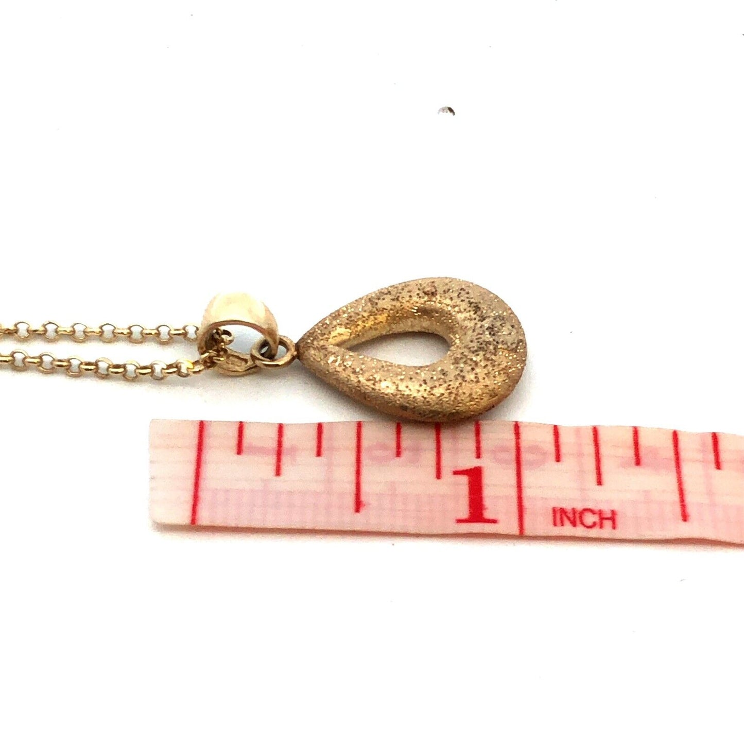 925 Sterling Silver Vermeil Estate Gold Tone Textured Teardrop Pendant Necklace