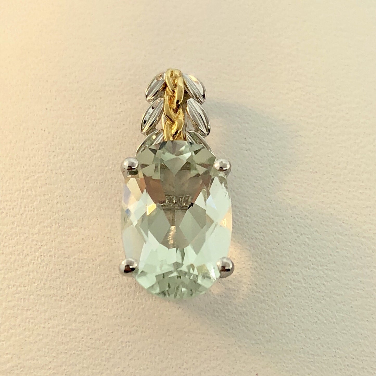 18K White Yellow Gold Prasiolite Green Amethyst February Statement Pendant