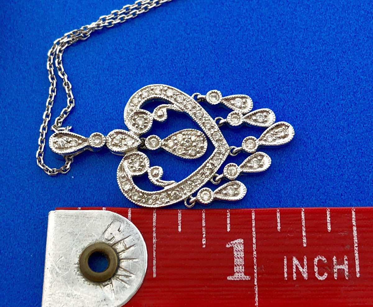 Gordon's 14k White Gold Diamond Heart Pendant Dangle Necklace JWBR