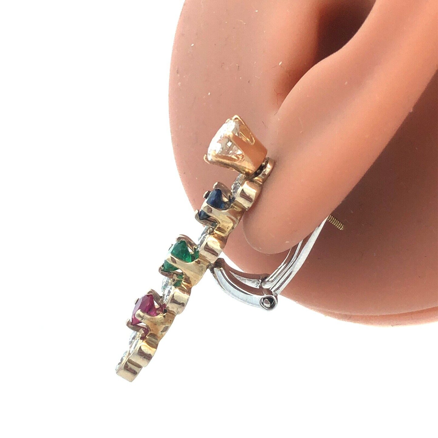 Designer 14K Yellow White Gold Diamond Sapphire Ruby Emerald Omega Back Earrings