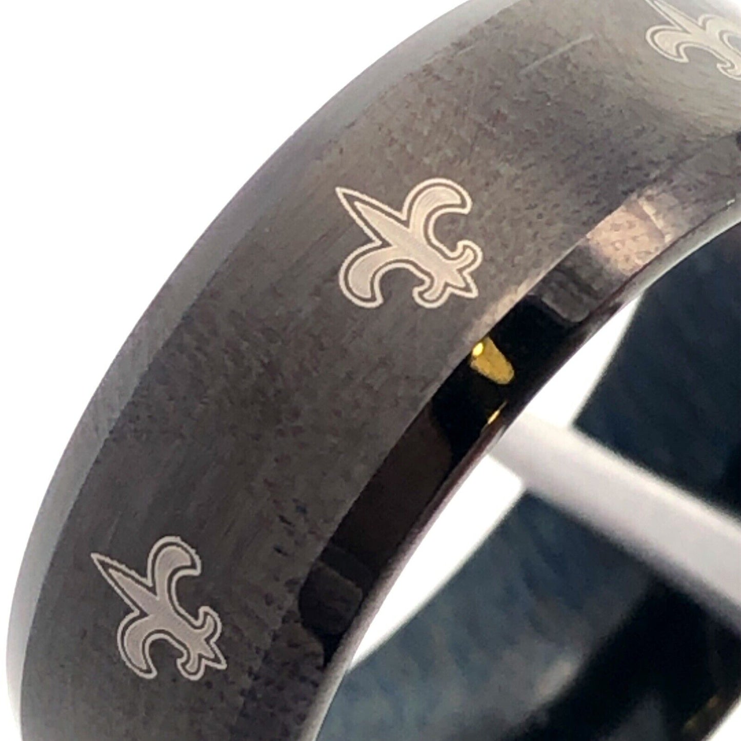 Unisex Black Tungsten Carbide Gold Fluer De Lis Size 10 Statement Wedding Band