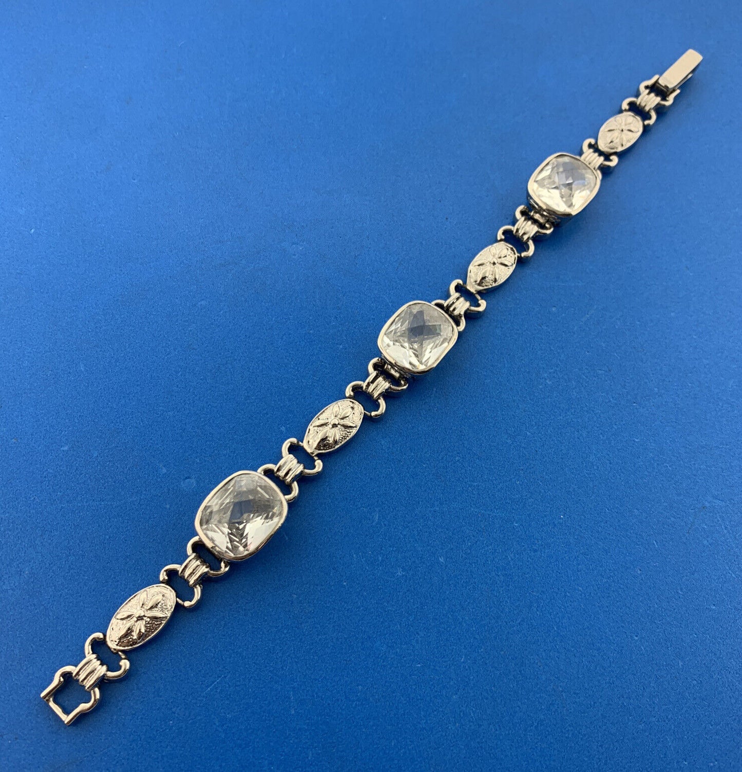 925 Sterling Silver Rectangle White Quartz Statement Tennis Bracelet