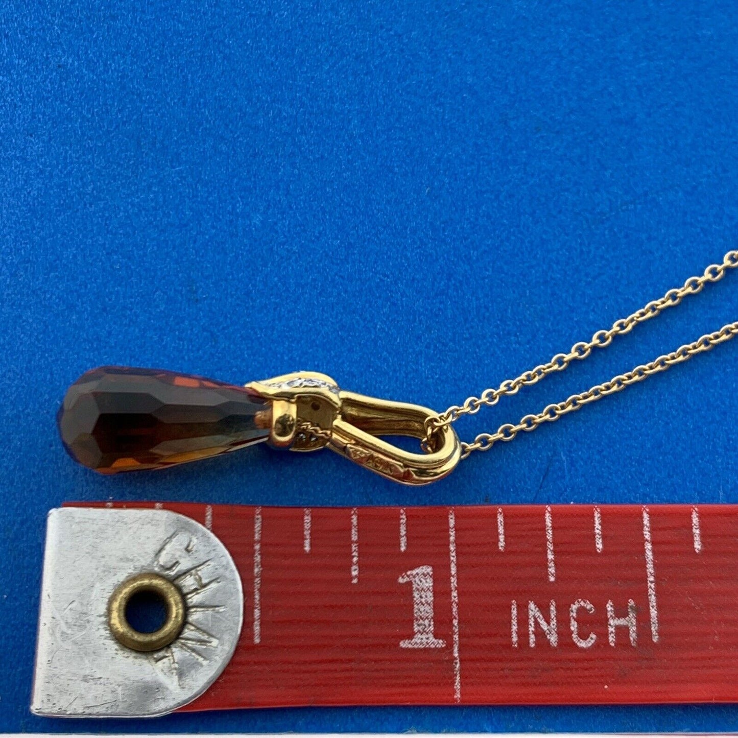 Gorgeous 18k Yellow Gold Orange Citrine Diamond Accent Floral 16" Chain Necklace