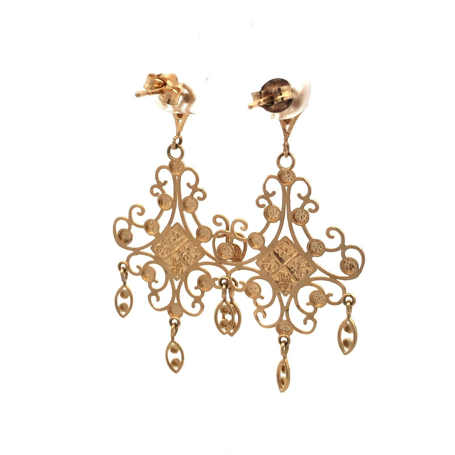 14K White Yellow Gold Chandelier Wedding Bridal Filigree Ornate Dangle Earrings