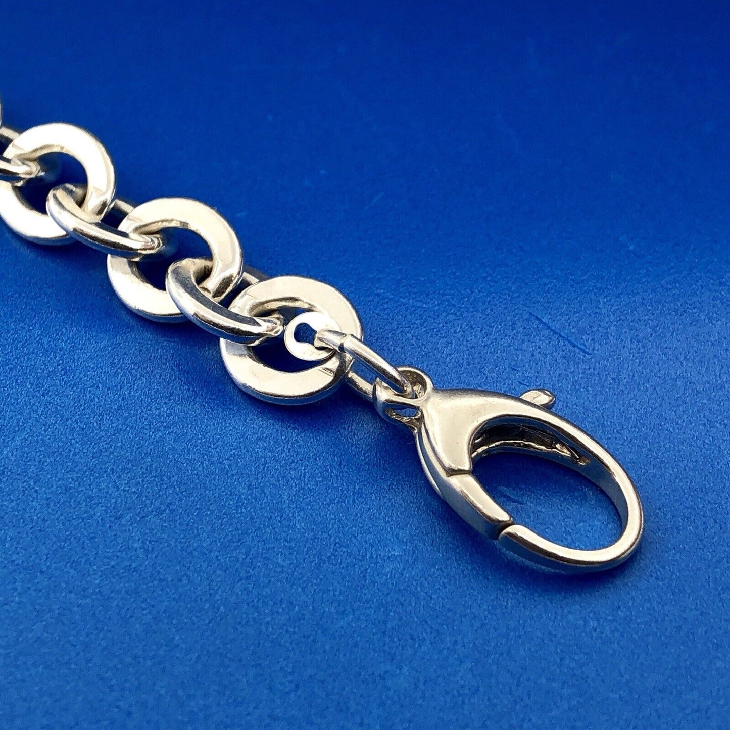Designer 925 Sterling Silver Flat Circle Link Statement Fashion Charm Bracelet