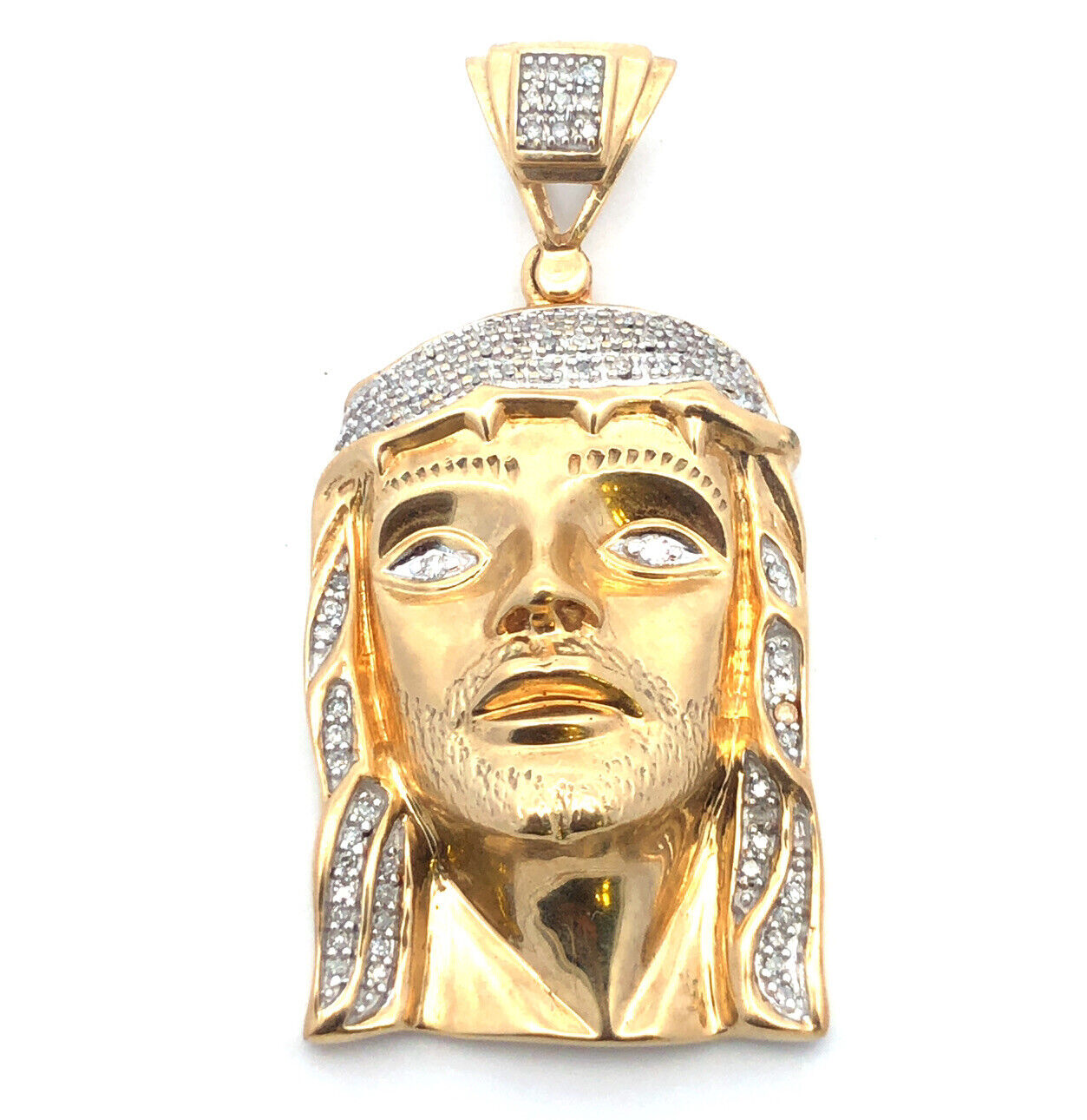 Gorgeous 10k Yellow Gold Diamond Jesus Head Face Crown of Thorns Faith Pendant
