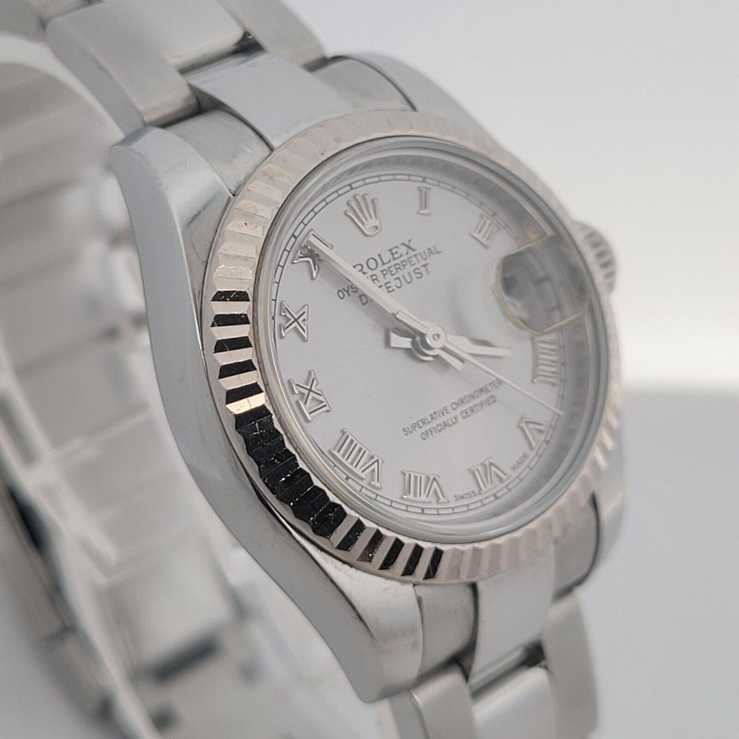 Ladies Rolex Oyster Perpetual Datejust Stainless Rhodium Roman Dial - 179174