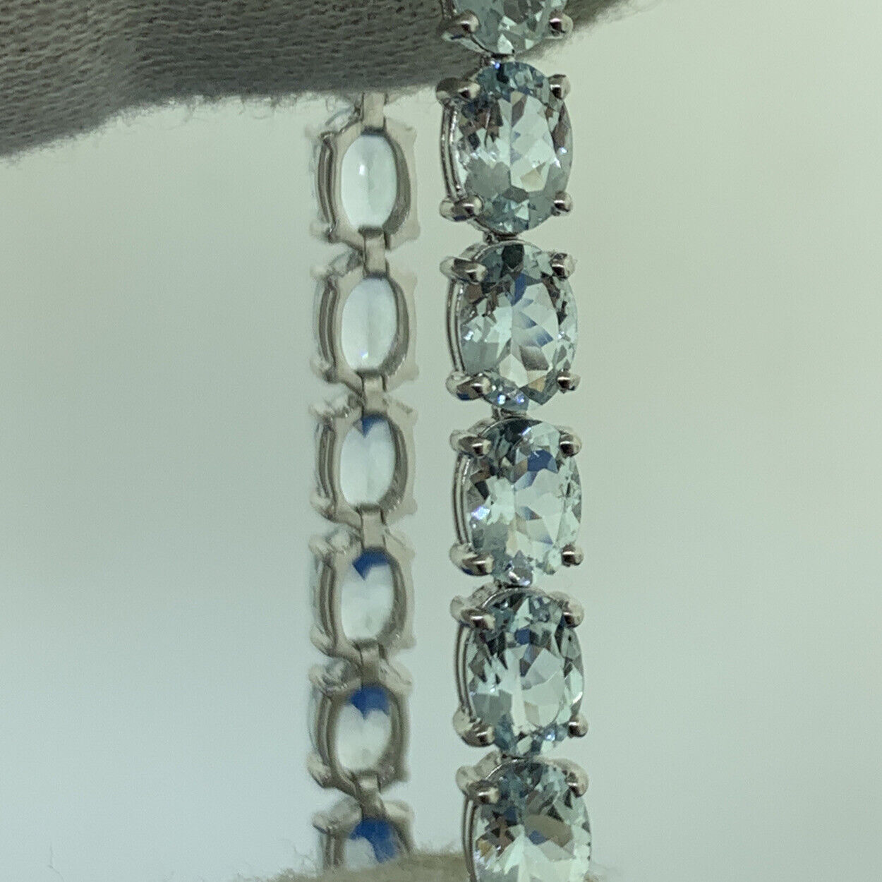 Designer Sterling Silver Oval Light Blue Topaz Statement Tennis Bracelet