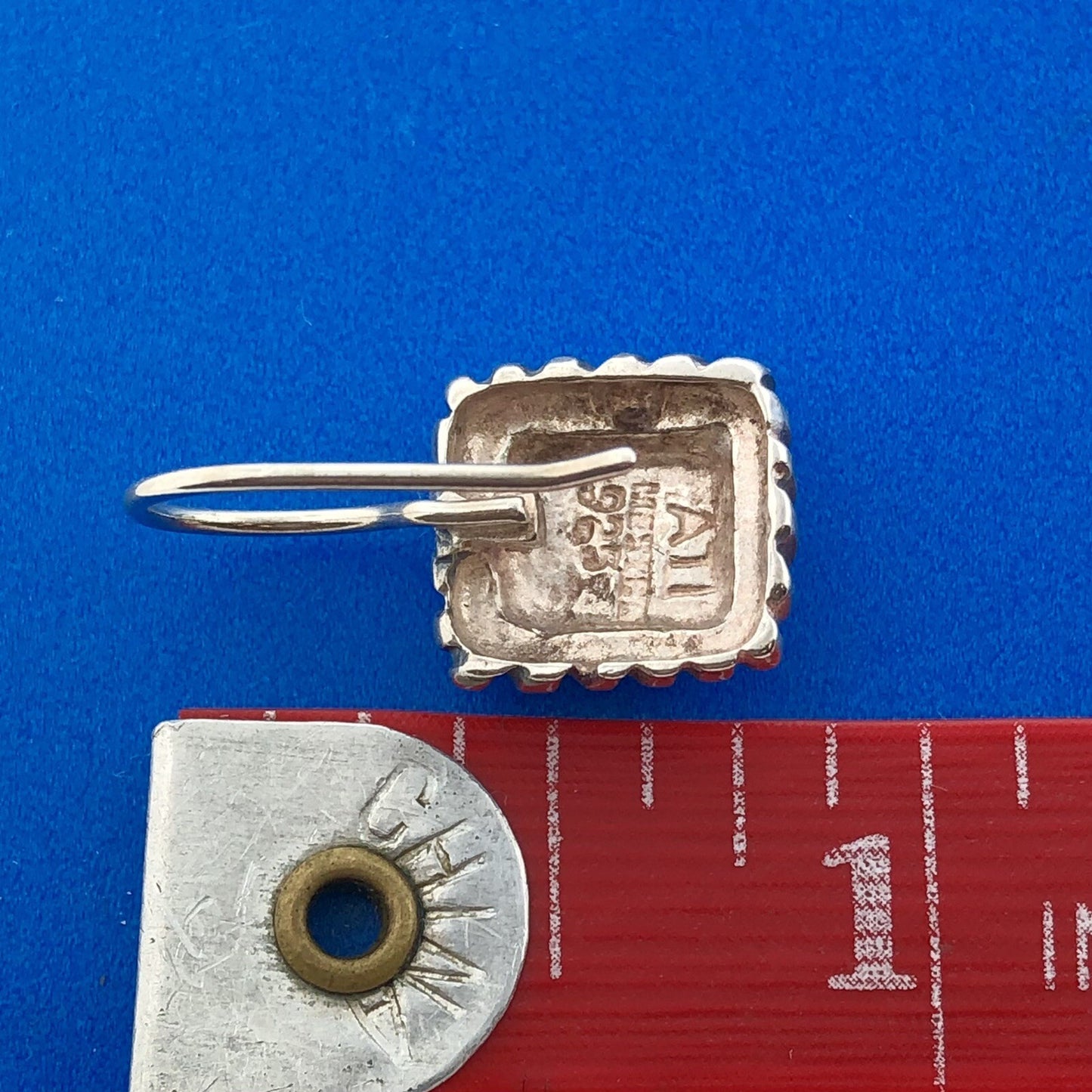Retro Modernist 925 Sterling Silver Square Rope Halo Drop Dangle Earrings