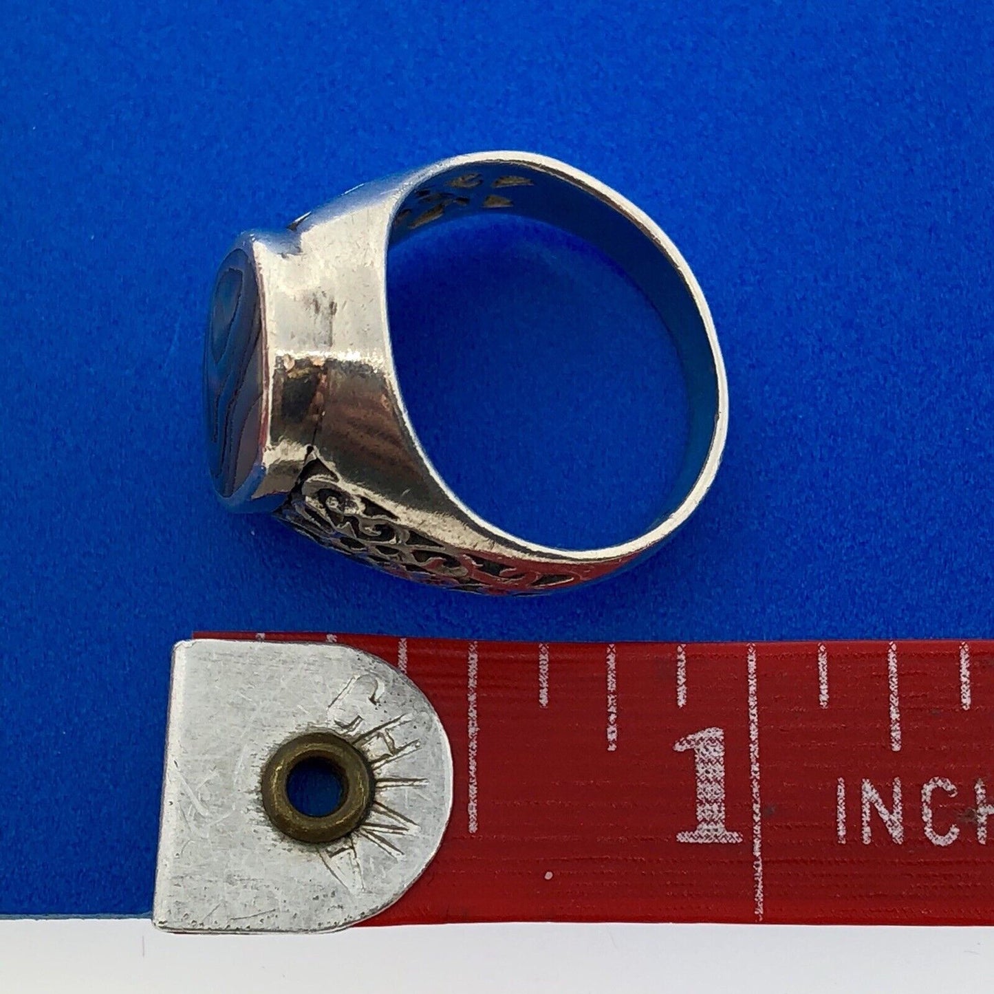 Designer NF 925 Sterling Silver Abalone Shell Cabochon Open Scroll Dome Ring