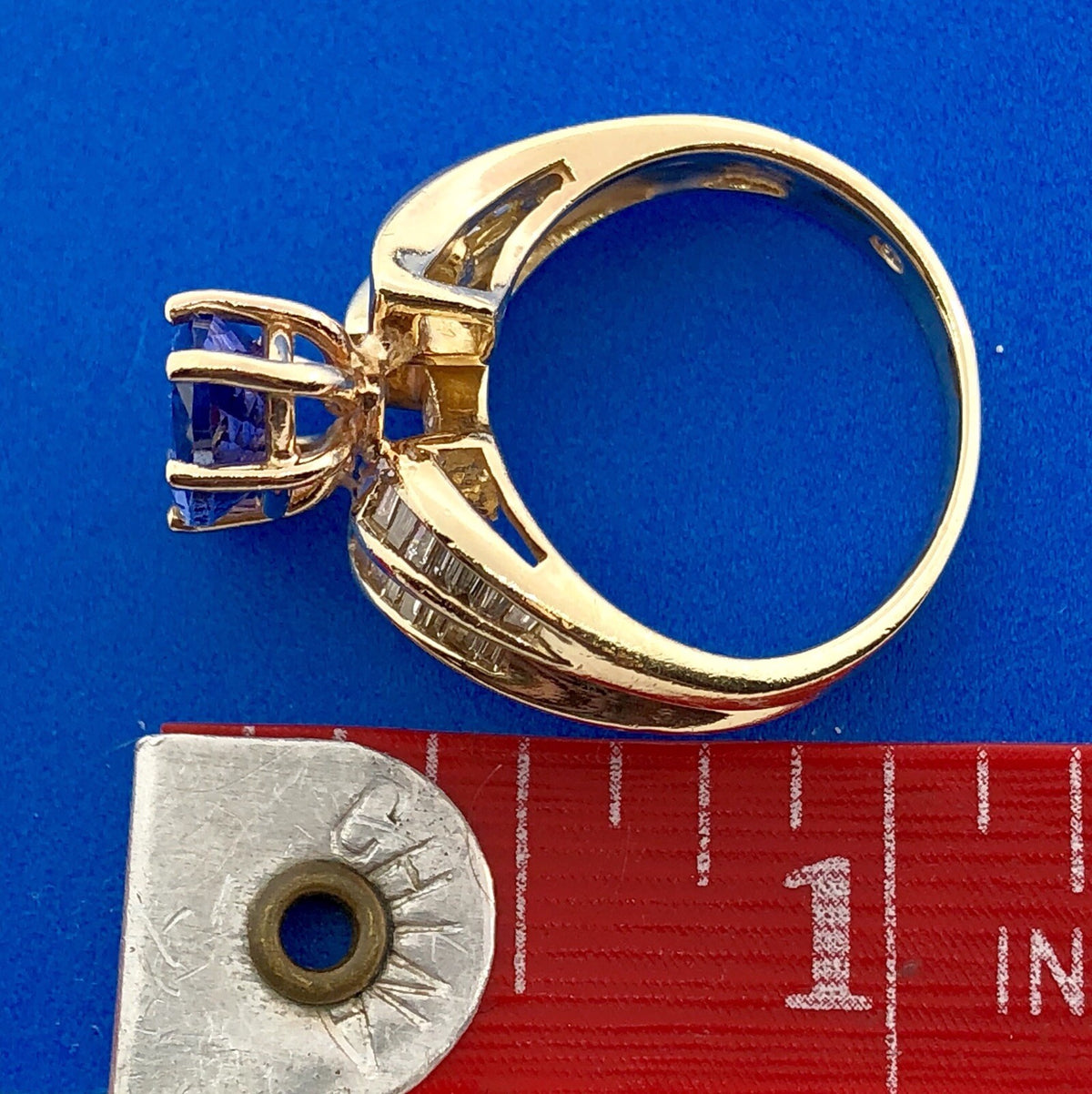 Designer 14K Yellow Gold Tanzanite Marquise Solitaire Diamond Accent Ring
