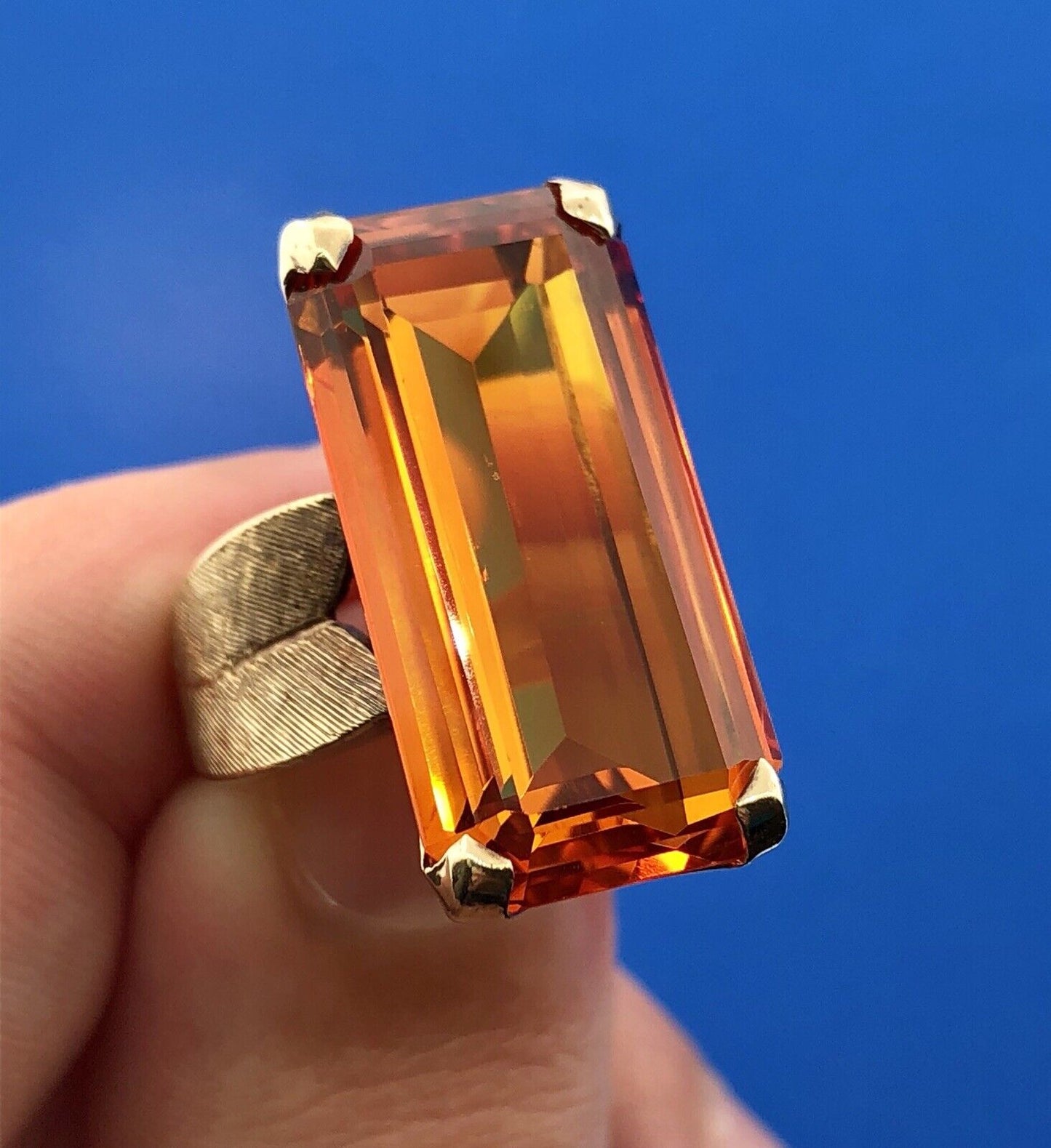 Art Deco Esemco 10K Yellow Gold Orange Sapphire Statement Cocktail Ring