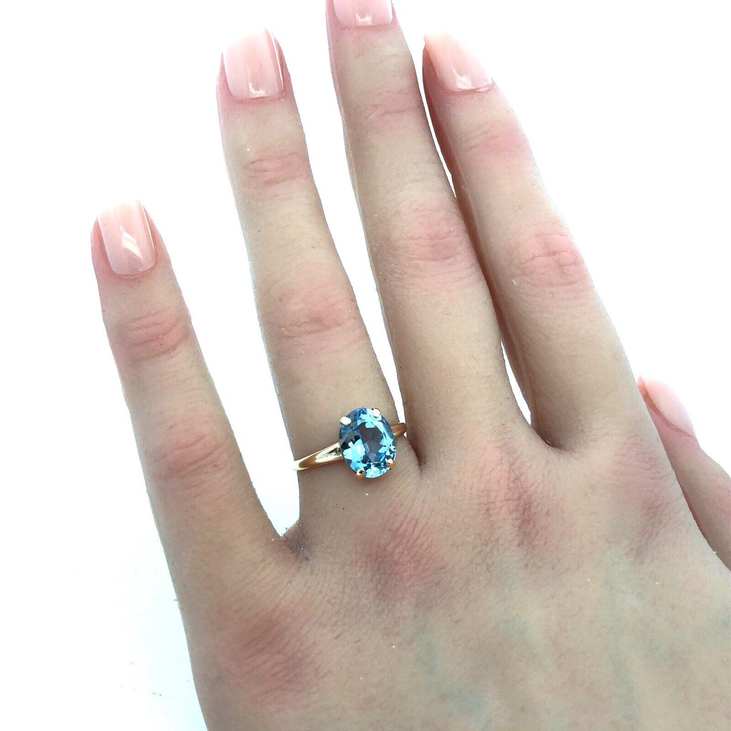 ROMANY 10K Yellow Gold Oval Blue Topaz Solitaire Engagement Anniversary Ring