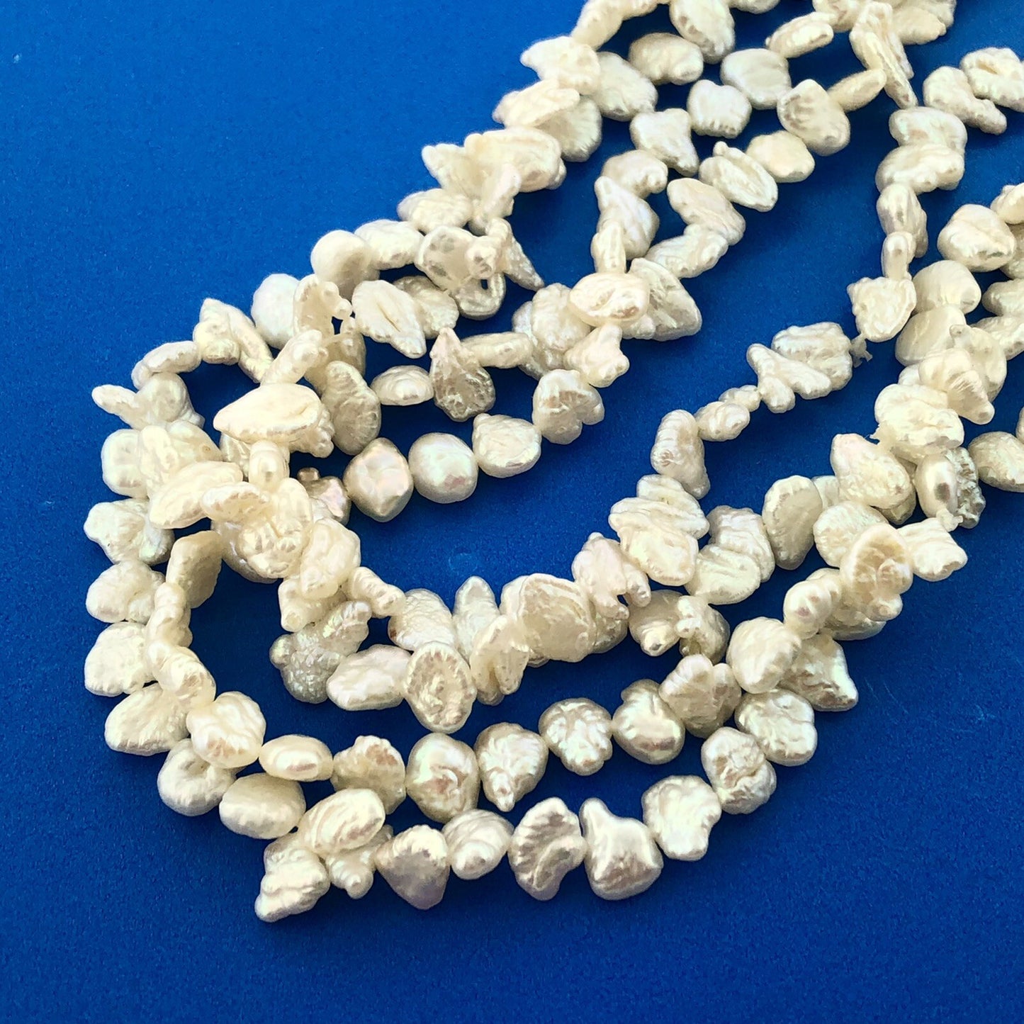 Gorgeous 14k White Gold Diamond Pearl & Keshi Pearl 4 Strand Statement Necklace