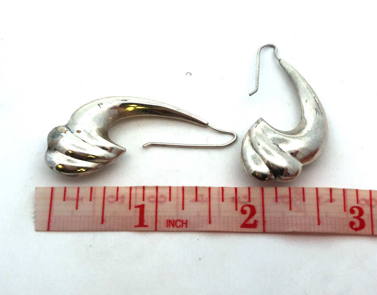 925 Sterling Silver Modernist Abstract Ribbed Statement Dangle Earrings