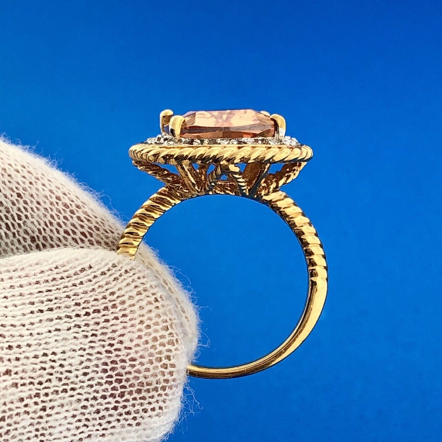 Gorgeous 18k Gold Plate Orange Rhinestone Statement Ring Size 7.75