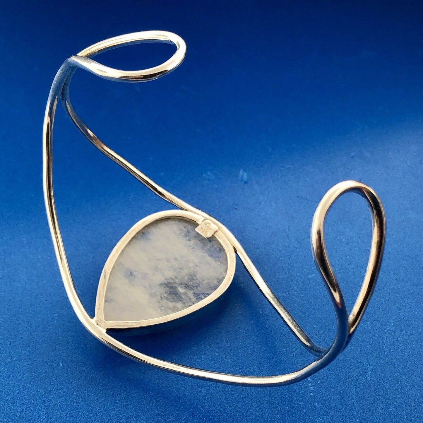 Designer Arya Esha 925 Sterling Silver Blue Moonstone Dramatic Cuff Bracelet
