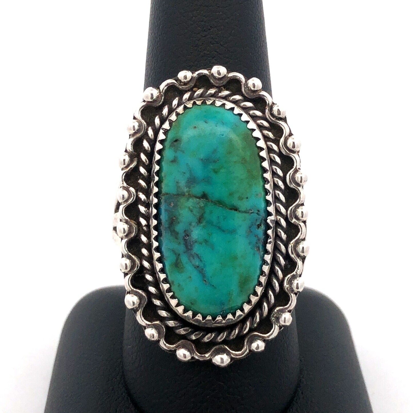 Vintage Native American Navajo Sterling Silver Turquoise Cabochon Statement Ring