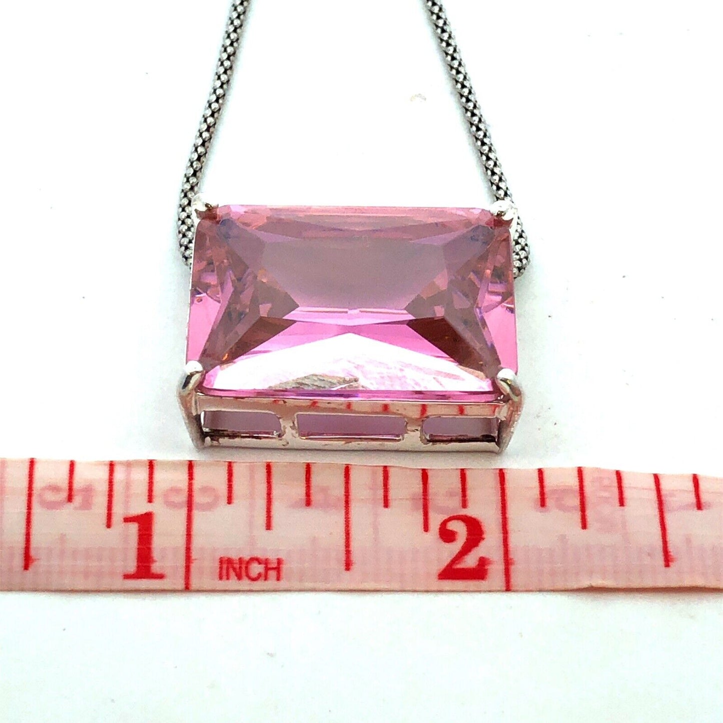 Designer SU 925 Sterling Silver Emerald Cut Pink Ice Cubic Zirconia Necklace