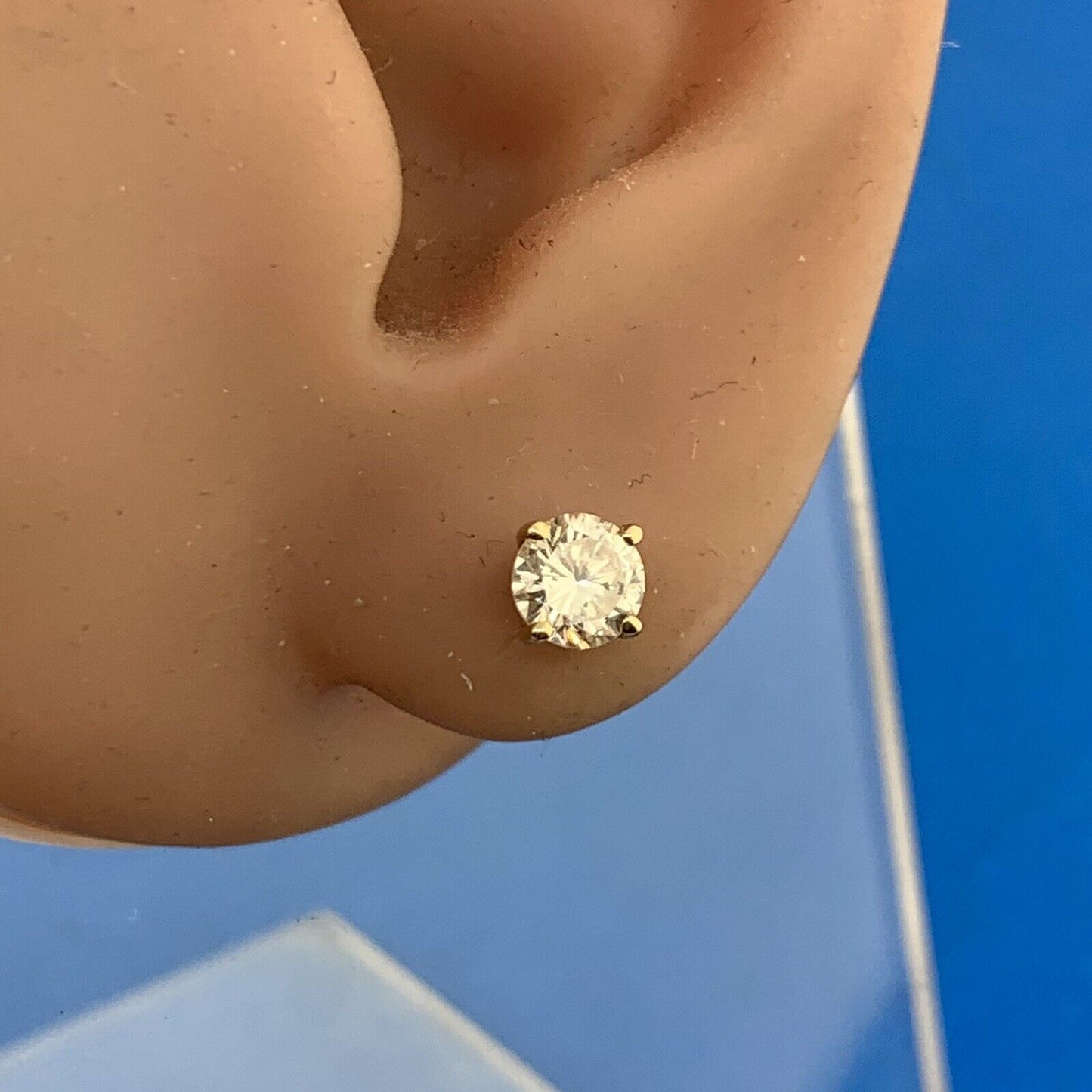 14K Yellow Gold Round Diamond Solitaire Pierced Screw Back Earrings