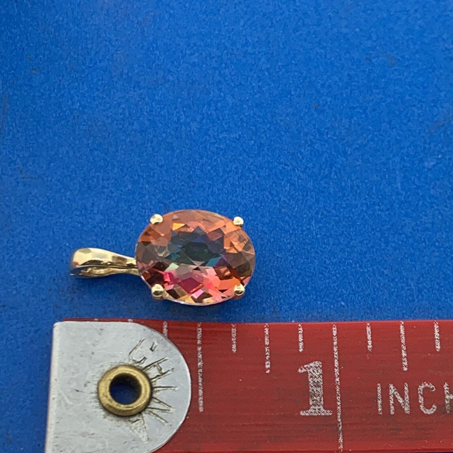 Designer 14K Yellow Gold Oval Mystic Topaz Solitaire Drop Pendant