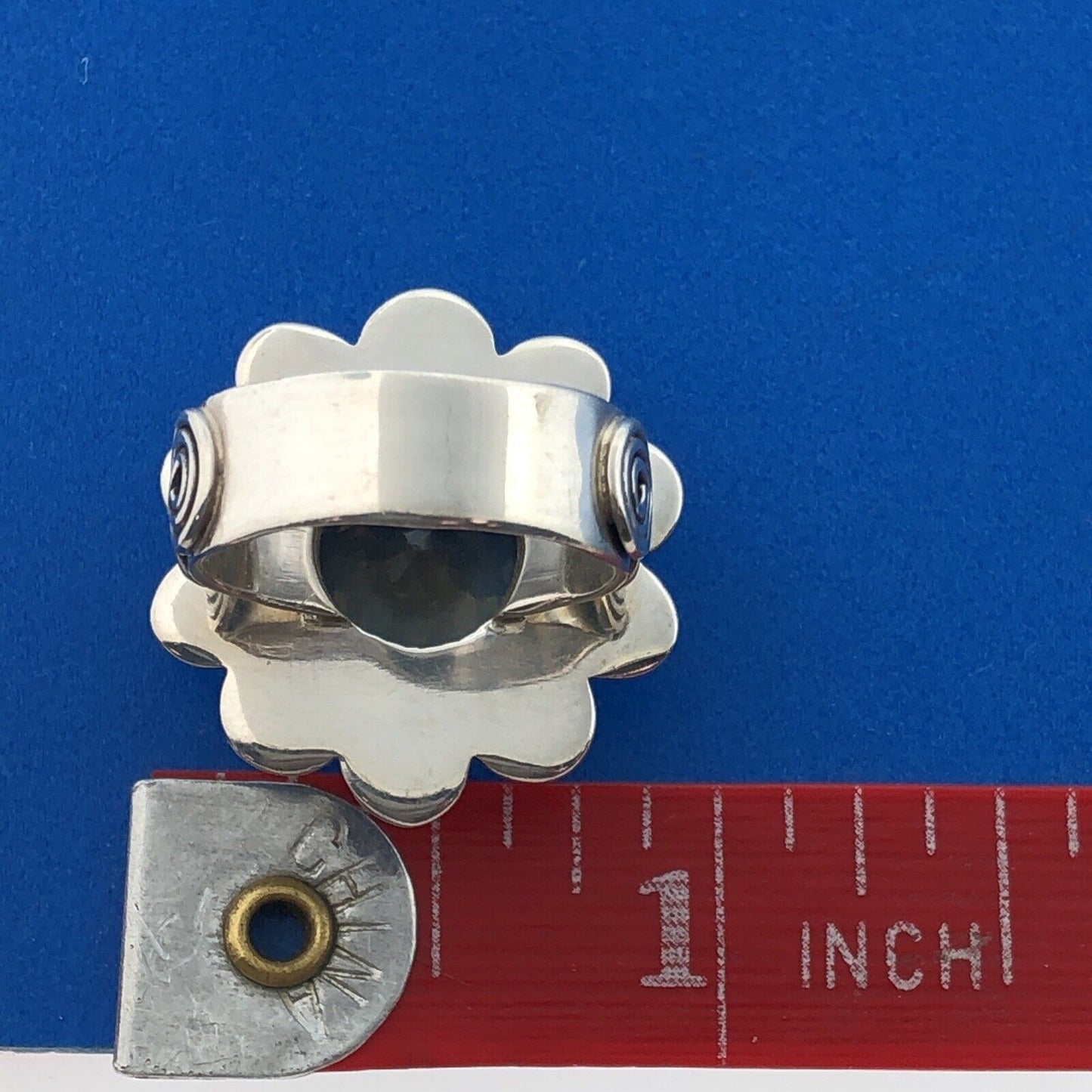 Designer NV India Sterling Silver 925 Round Citrine Flower Scroll Cocktail Ring