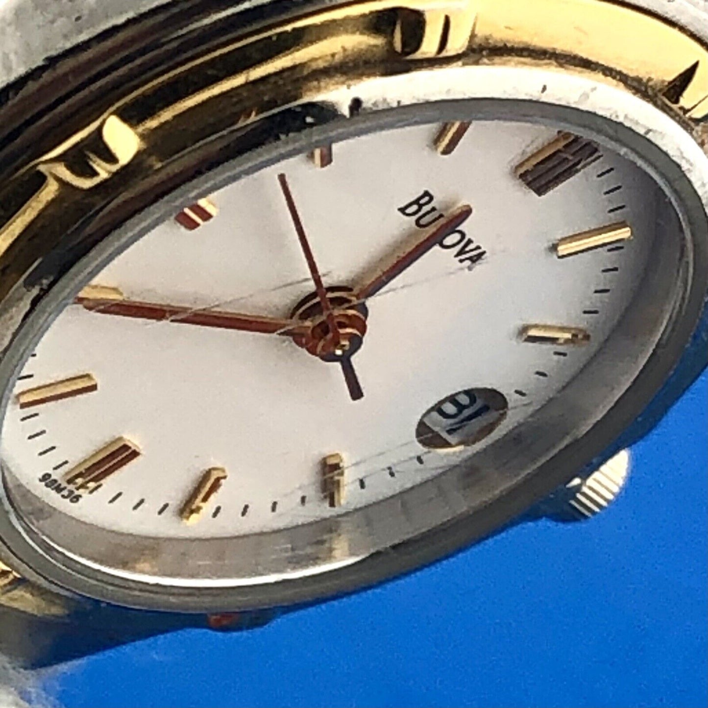 Bulova 98M36 Stainless Steel Gold Tone Accents Ladies Bracelet Watch