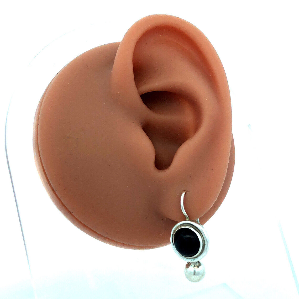 Designer 925 Sterling Silver Garnet Cabochon Drop Dangle Modernist Earrings