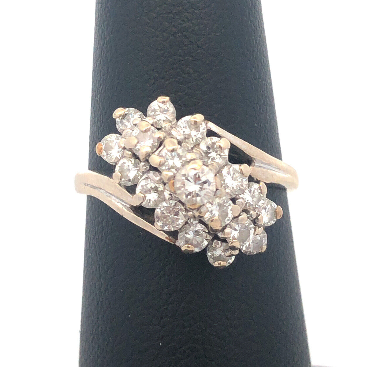 Vintage Designer 14K White Gold Diamond Cluster Bypass Waterfall Cocktail Ring