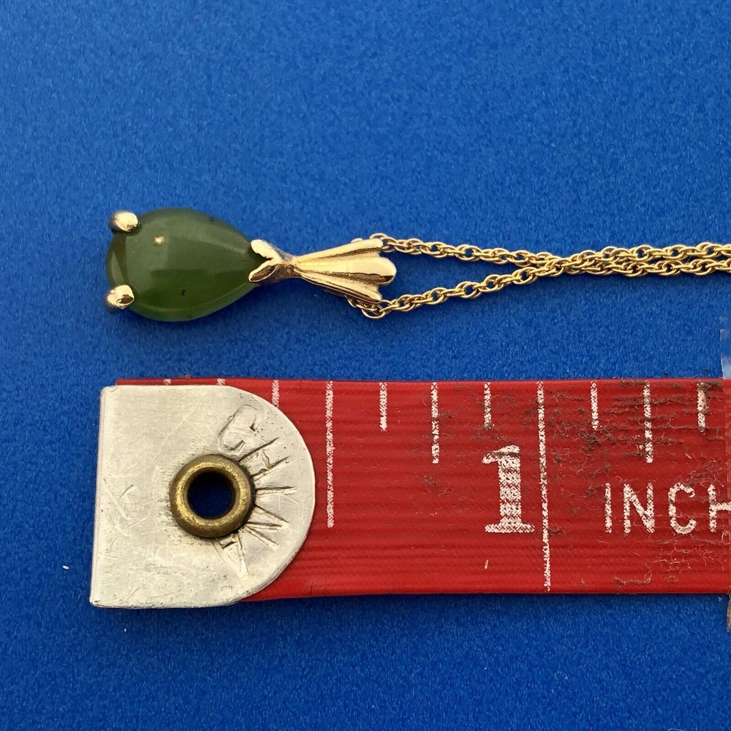 Vintage Designer BA Ballou 14K Yellow Gold Jade Jadeite Drop Pendant Necklace