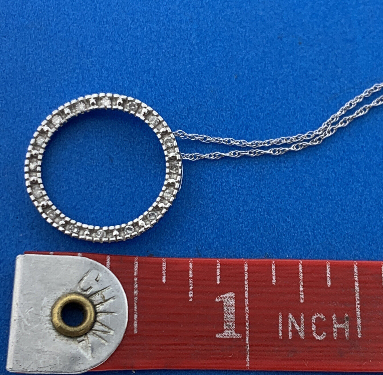 Designer 10K White Gold Diamond Infinity Eternity Circle Anniversary Necklace