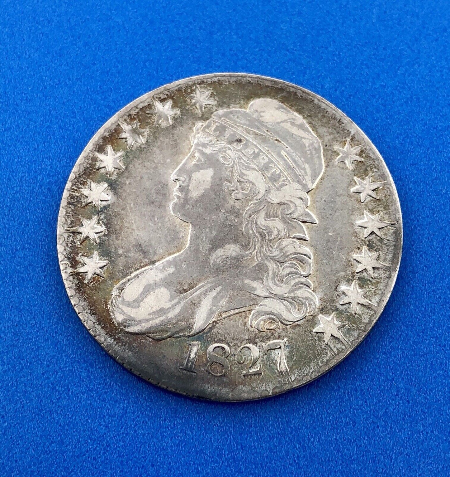 1827 P Capped Bust Silver Half Dollar 50c Early Philadelphia Mint Sunset Tones