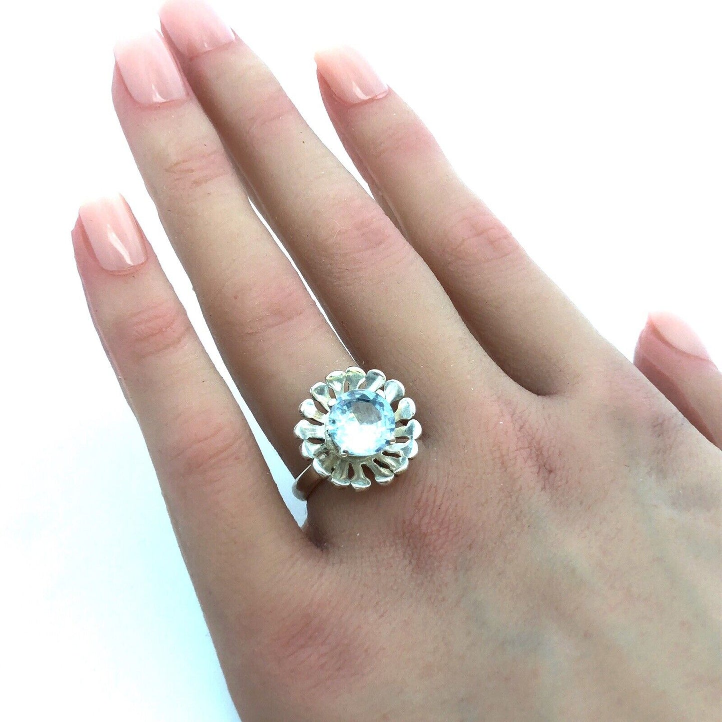Vintage Designer Mexico 925 Sterling Silver Round Tanzanite Flower Cocktail Ring
