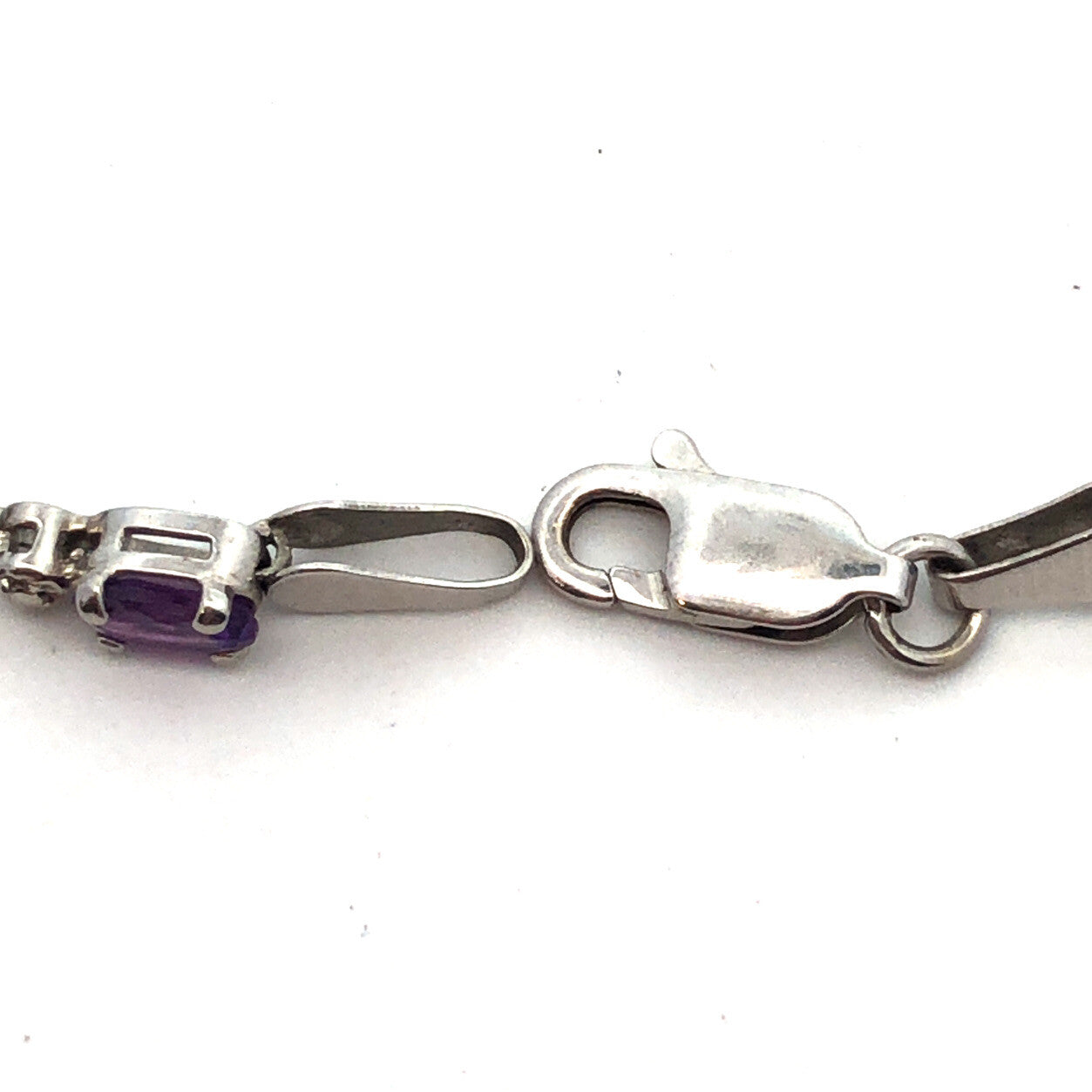Designer Mexico 10K White Gold Oval Amethyst Diamond Accented Tennis Bracelet