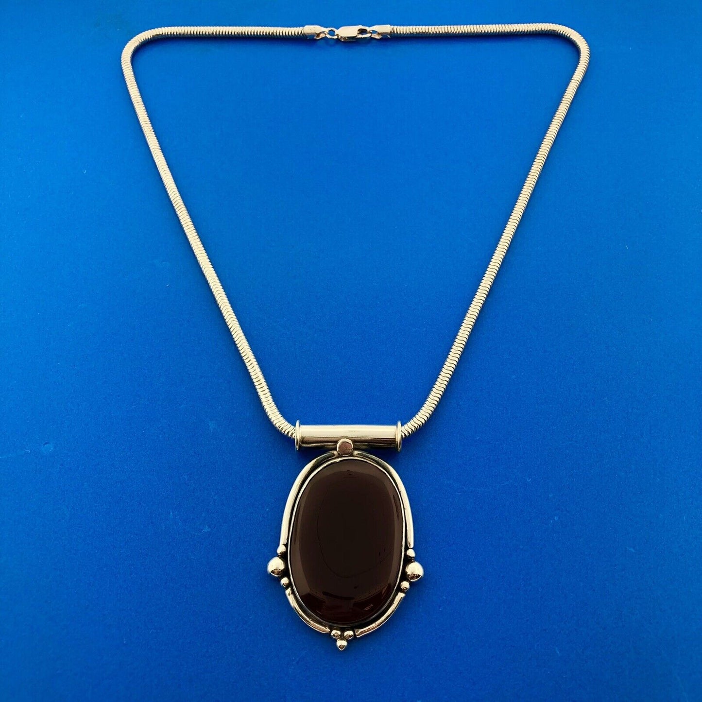 Stunning Sterling Silver 925 Cabochon Carnelian 18" Snake Chain Necklace