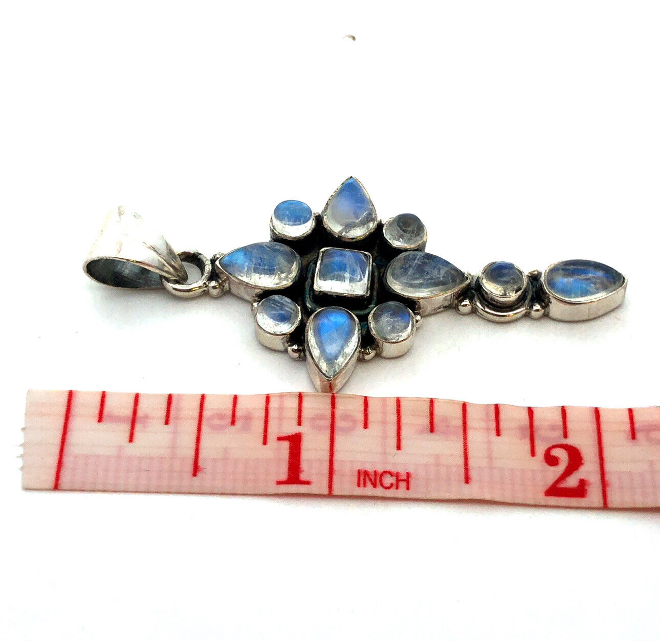 Vintage 925 Sterling Silver Pear Round Moonstone Cabochon Cross Pendant