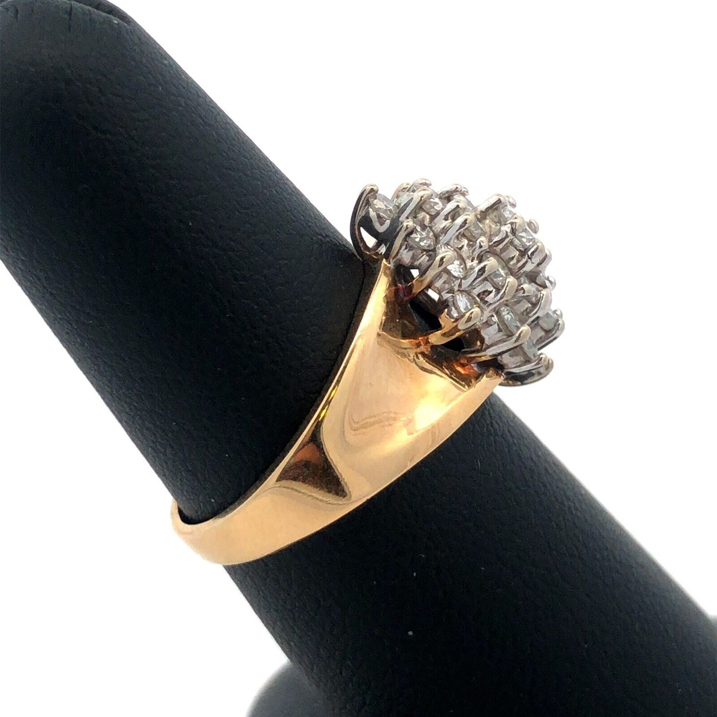 Classic 14K Yellow Gold Diamond Starburst Flower Cluster Cocktail Ring