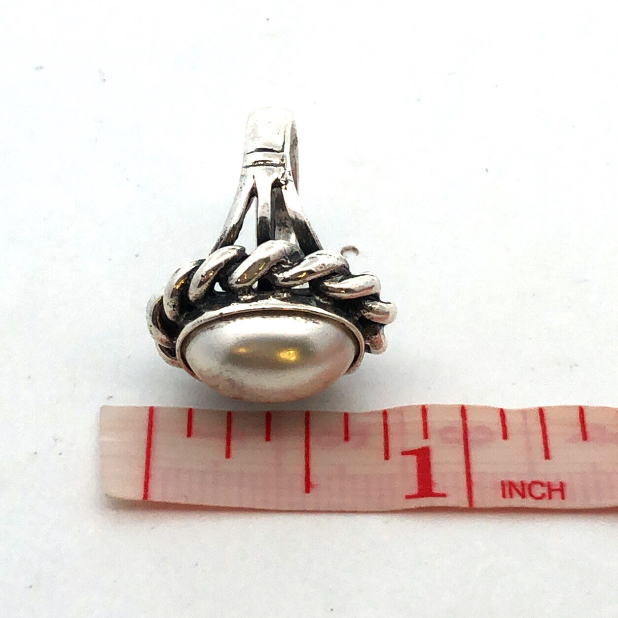 Modernist 925 Sterling Silver Oval Pearl Bezel Twist Cocktail Ring