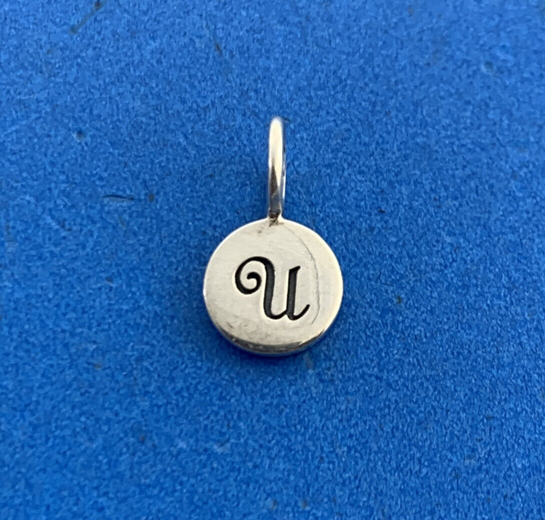 PST 925 Sterling Silver U Initial Monogram Script Petite Disc Bracelet Charm