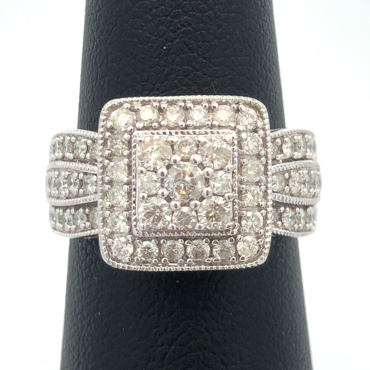 Designer 10K White Gold Diamond Double Halo Wedding Engagement Ring