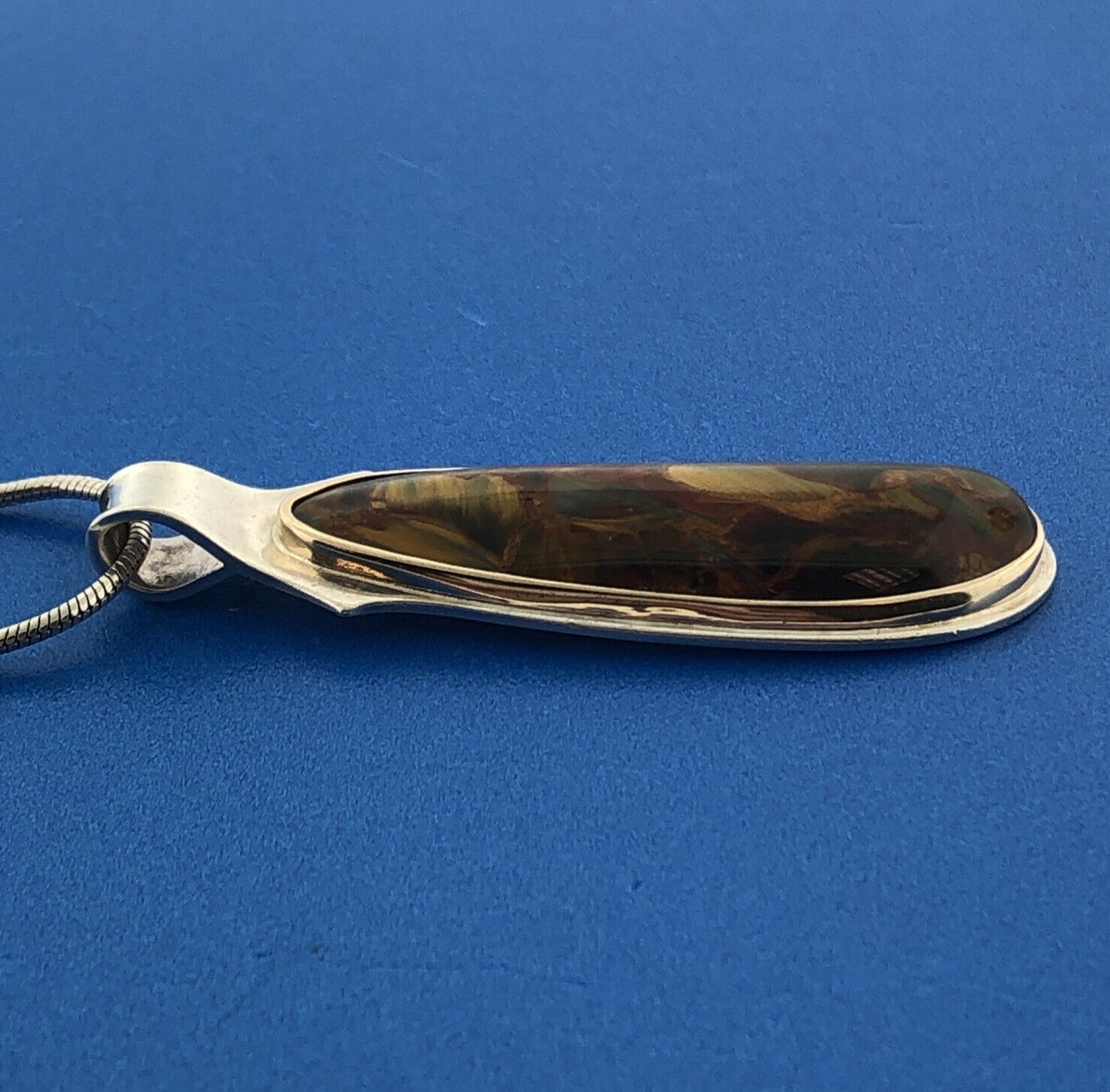 Designer IDEN Sterling Silver 925 14k YG Trim Iridescent Agate 18" Necklace