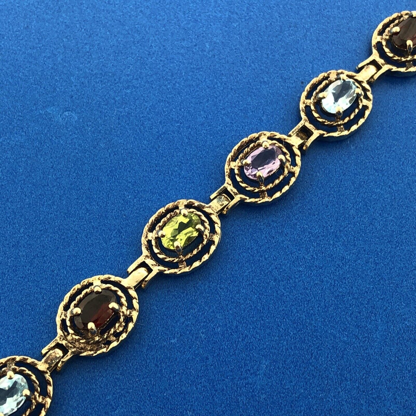 Vermeil Sterling Silver 925 Multi Gemstone Tennis Bracelet