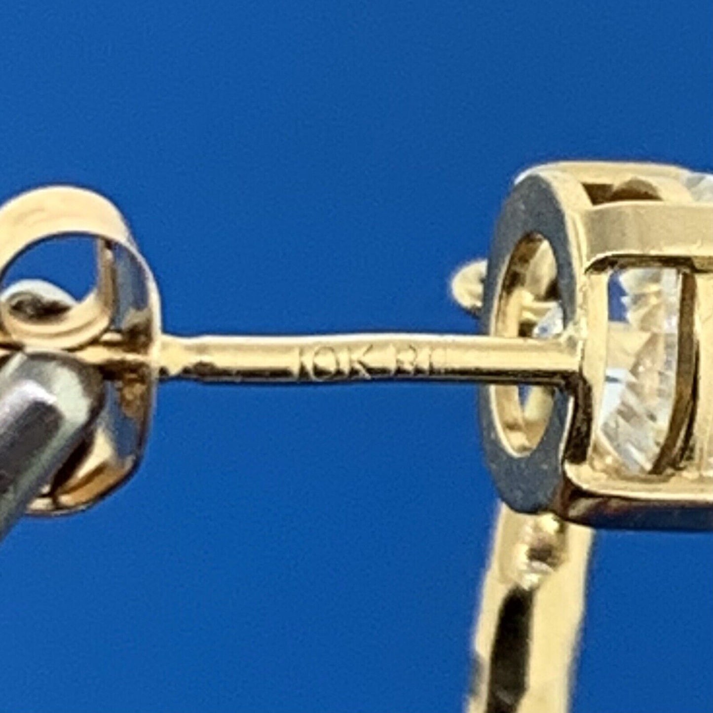 Designer 10K Yellow Gold White Sapphire Hammered Hoop Dangle Stud Earrings